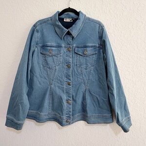 DG2 by Diane Gilman Womens Classic Stretch Denim Cargo Jacket Size M New